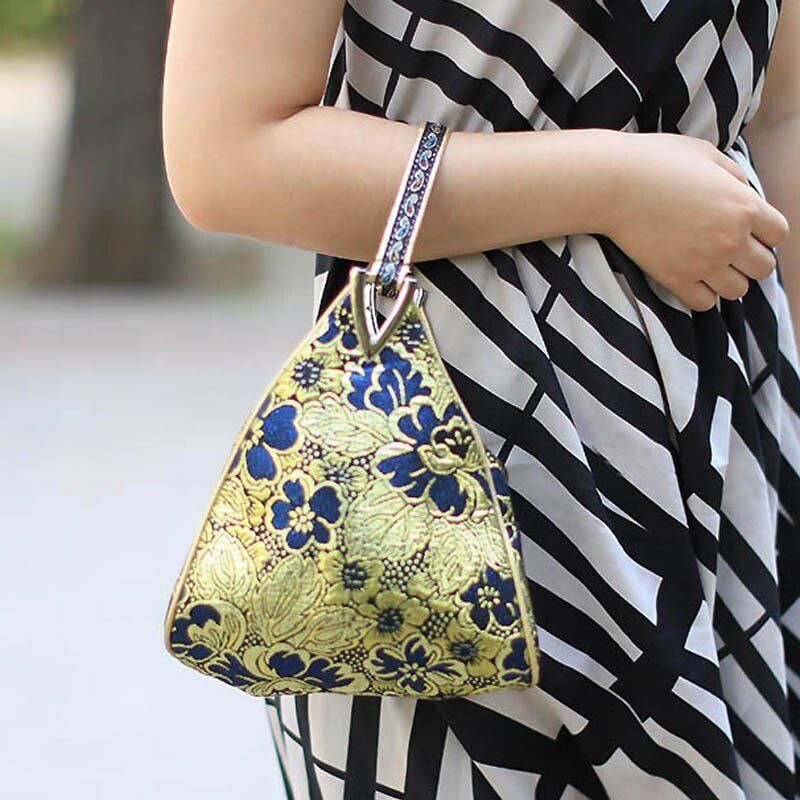 Flowers Embroidery Small Handbag Shopper Purse Triangle Bag Clutch 20*16*6 CM