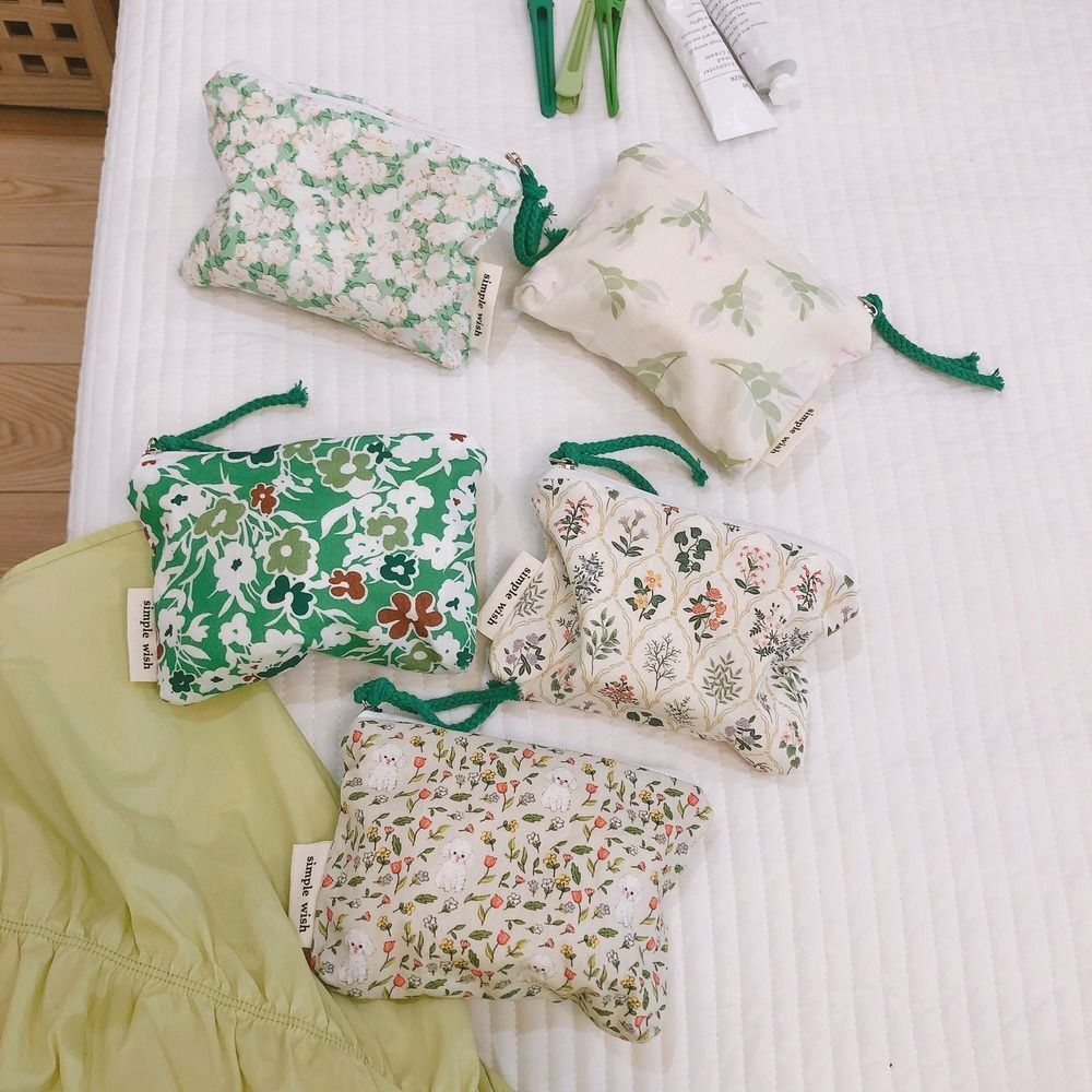 Floral Print Cosmetic Bag Cute Small Makeup Lipstick Bag Cotton Purse Pocket 1PC