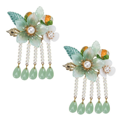 Wedding Decor 1 Pair Chinese Hair Clips Tassel Hair Barrettes Jade Ponytail