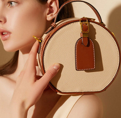 Women Luxury Round Bag Real Leather Handbag Brand New Crossbody Shoulder Purse