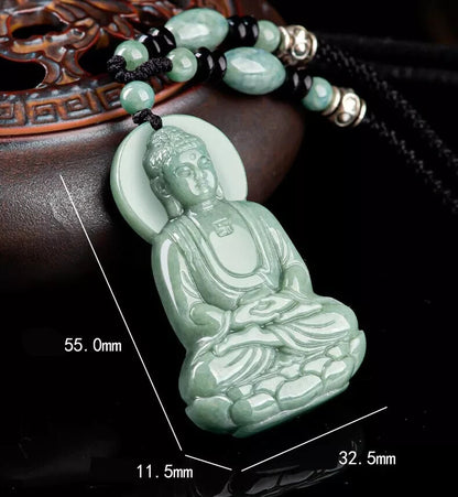 Grade A Natural Jadeite Guanyin Buddha Amitabha Ice Jade Pendant A-Quality