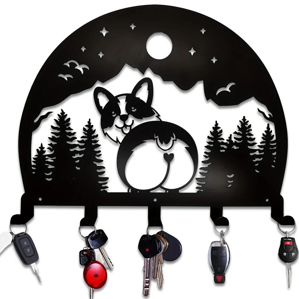 Metal Corgi Wall Rack Hook, Wall Mounted Hook, Household Wall Shelf With 5 Hooks
