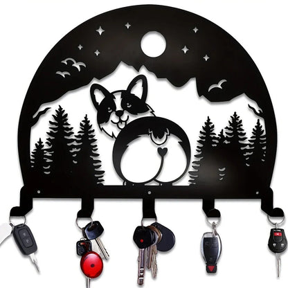 Metal Corgi Wall Rack Hook, Wall Mounted Hook, Household Wall Shelf With 5 Hooks
