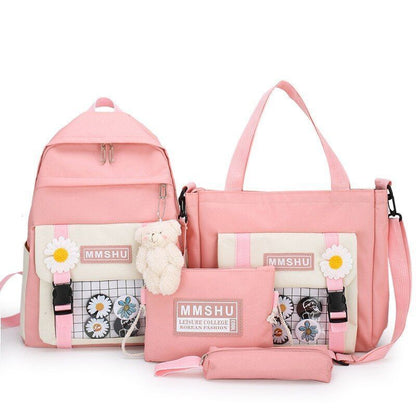 4Pcs/set Canvas School Bags Large Laptop Backpack Bookbag Travelling 41*30*12 CM
