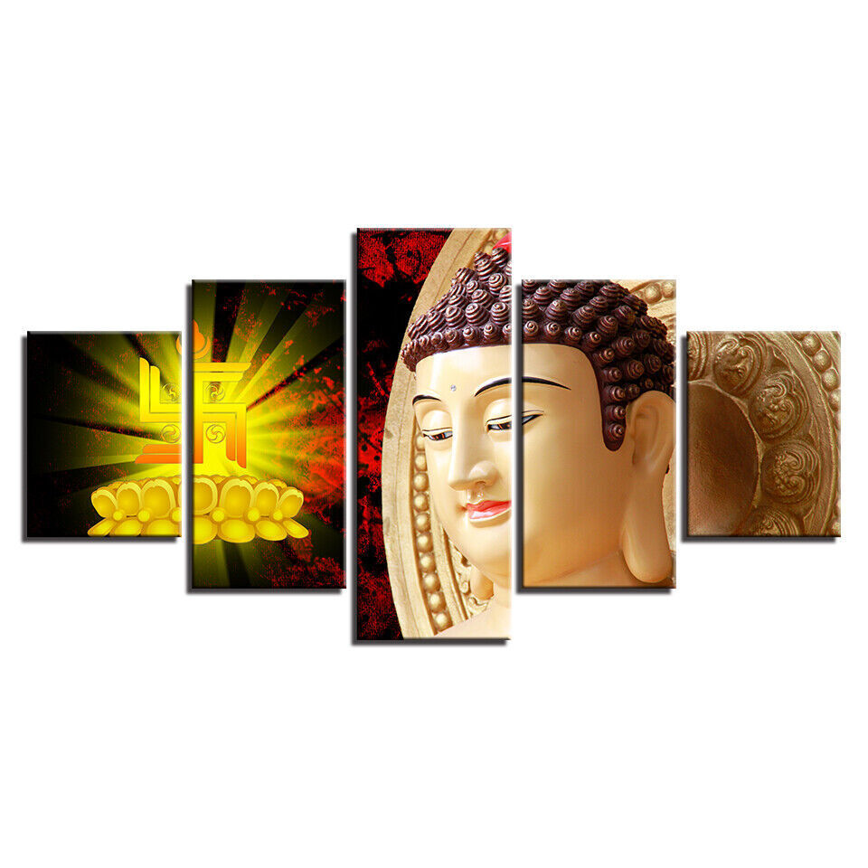 Buddha Face Portrait Buddhism Canvas Prints Painting Wall Art Home Decor 5PCS