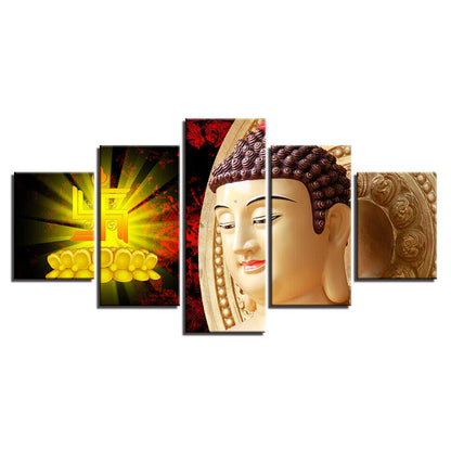 Buddha Face Portrait Buddhism Canvas Prints Painting Wall Art Home Decor 5PCS