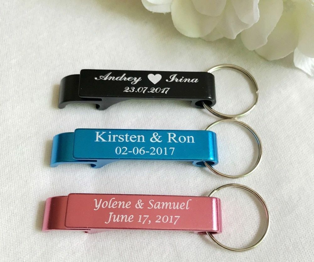 Personalized Bottle Opener 50pcs Custom Engraved Key Rings Wedding Name Gift Day