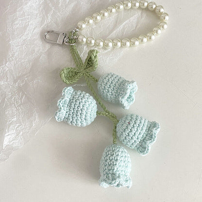 1Pc Flower Knitted Keychain Keyring Women Crocheted Wool Flower Leaf Bag Pendant