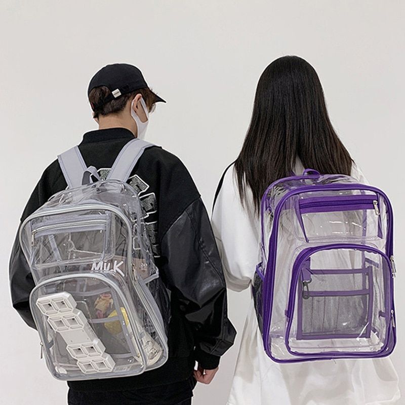 PVC Transparent School Bag Men Through Backpacks Large Backpack Travel Back Bags