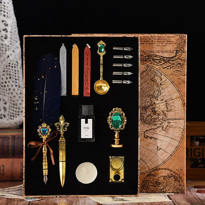 Wax Stamps Seal Feather Dip Quill Ink Gift Calligraphy Sealing Kits 2 3 Pen Sets