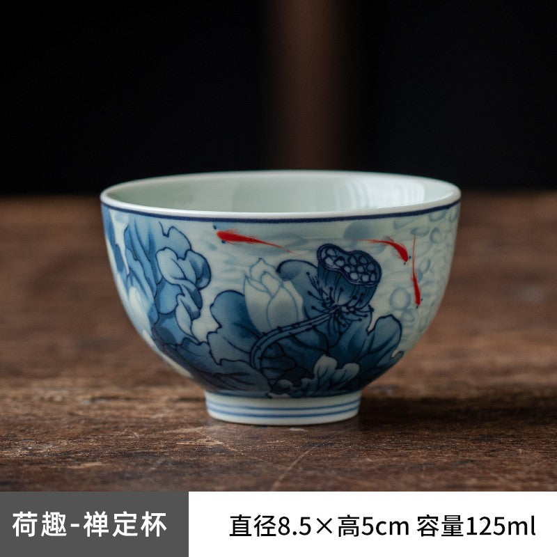 Blue and White Master Cup Glazed Black Tea Cup Tea Tasting Cup Kung Fu Tea Set