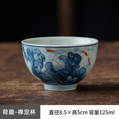 Blue and White Master Cup Glazed Black Tea Cup Tea Tasting Cup Kung Fu Tea Set