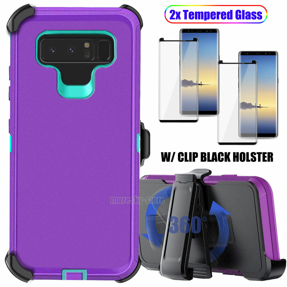 Case Clip Holster Cover,Tempered Glass Protector For Samsung Galaxy Note 8