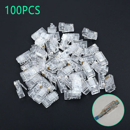 100Pcs Mini RJ45 Network Plug 8P8C CAT5e Cable Connector End Pass Through