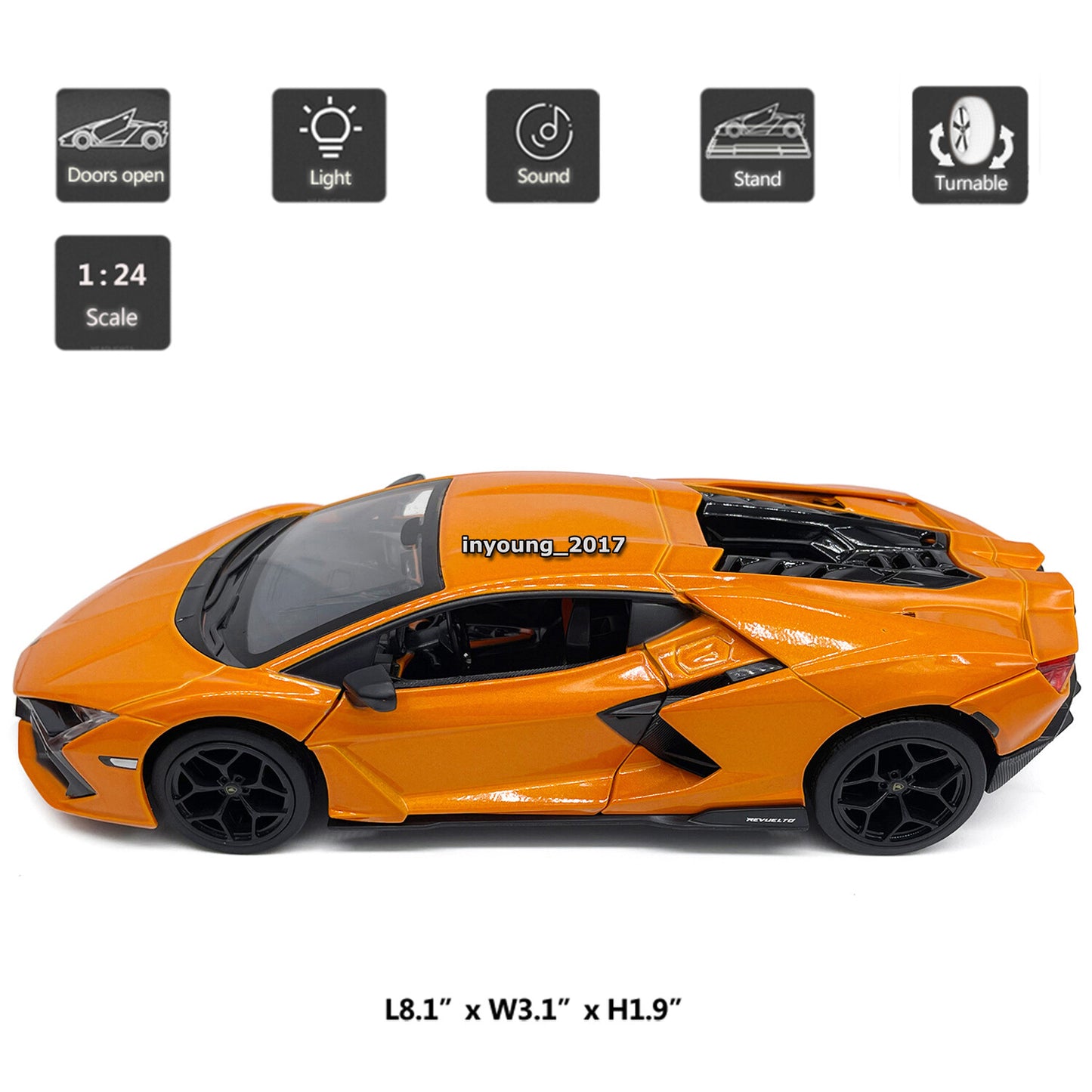 1/24 Lamborghini Revuelto Model Car Diecast Toy Vehicle Collectible Kids Orange