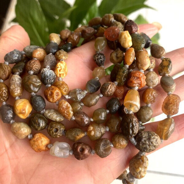 Natural Gobi Multi-Color Alashan Agate/stone Pendant Necklace 108 Prayer Beads