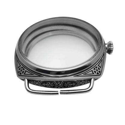 Steel Black Carving Mineral Glass For ETA 6497 6498 For Seagull ST36 Movement