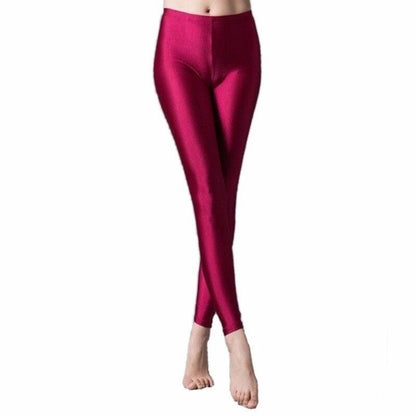 Women Leggings Solid Fluorescent Shiny Pant Spandex Shinny Elasticity Trousers