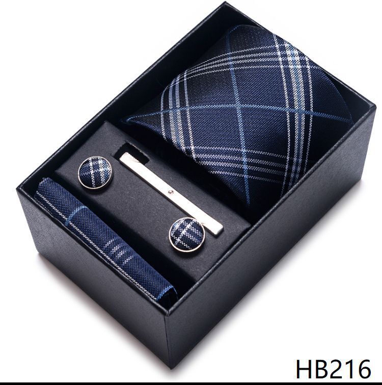 Men Neckties 5Pcs Business Ties Hanky Cufflink Set Clips Corbatas Gift Box 7.5cm