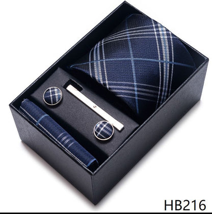 Men Neckties 5Pcs Business Ties Hanky Cufflink Set Clips Corbatas Gift Box 7.5cm