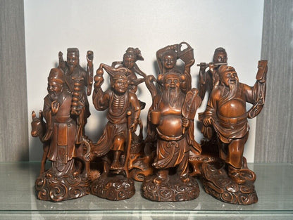Chinese Wood Carved Boxwood Eight Immortals Statue Sculptures Home Decor Artwork