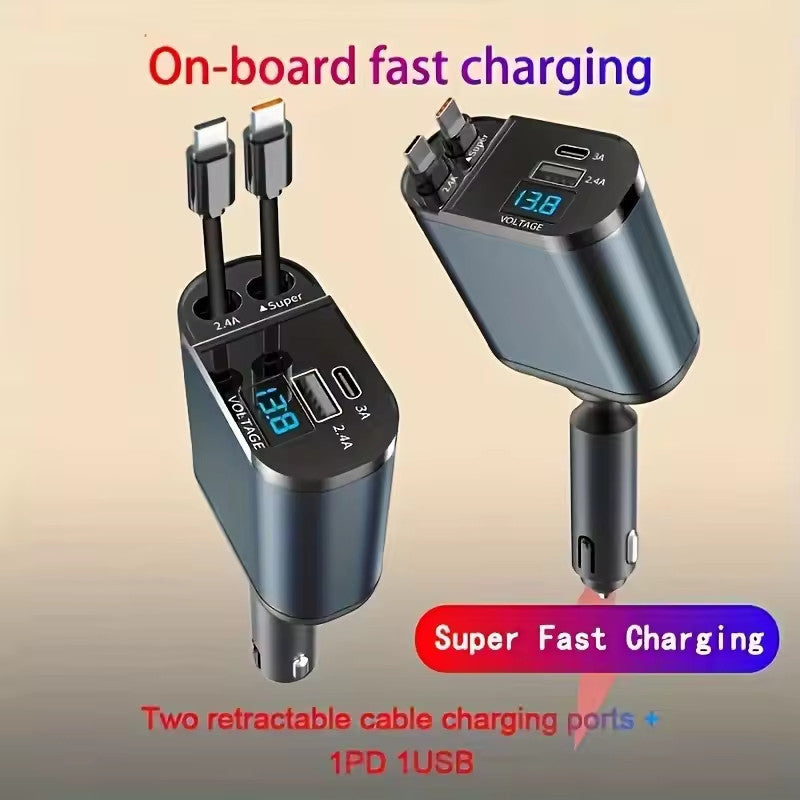 Retractable Car Charger 4in1 Fast Car Phone 16 Charger 120W USB Type C Cable Lot