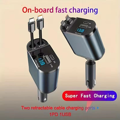 Retractable Car Charger 4in1 Fast Car Phone 16 Charger 120W USB Type C Cable Lot