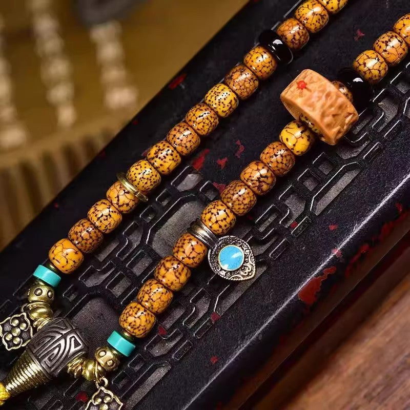 Old 108 Tibetan Lotus Beads Mala 7mm Prayer Beads Necklace 28"