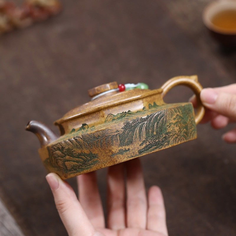 Handcrafted Yixing Teapot Original Dragon Bone Gold Sand Clay Hand Carved Pot