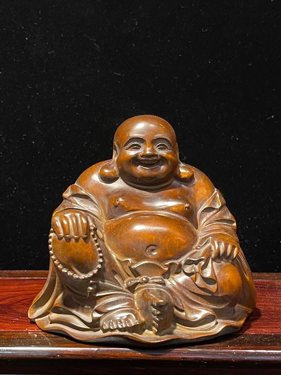 Chinese Boxwood Wood Hand Carved Maitreya Buddha Statue