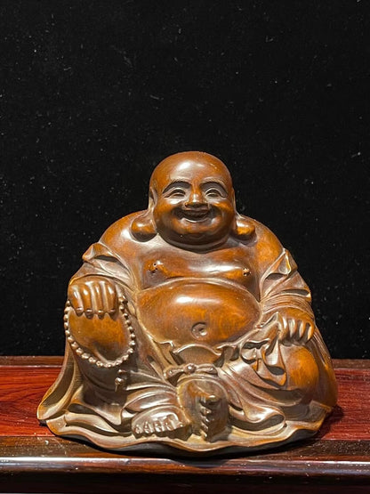 Chinese Boxwood Wood Hand Carved Maitreya Buddha Statue