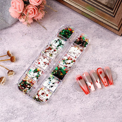 Nail Glitter Polish 12 Grids Colorful Mirror Effect Shimmer Pearl Powder Pigment