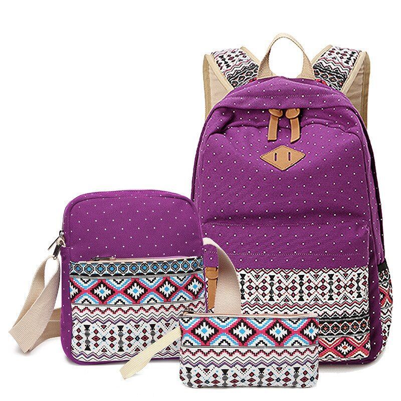 Canvas Printing Backpack School Bag Cute Black Polyester Purse Gray/Black/Purple