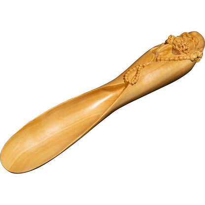 16 CM Long Carved Boxwood Carving Tea Scoop Spoon: Damo