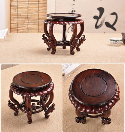 Rosewood Round Display Rack Chinese Red Suan Zhi Craft Art Statue Stand