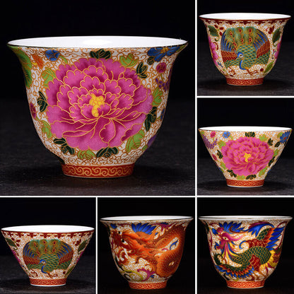 Chinese Enamel Painted Ceramic Teaset Vintage Teacup Eco-friendly Wine Mug Gift