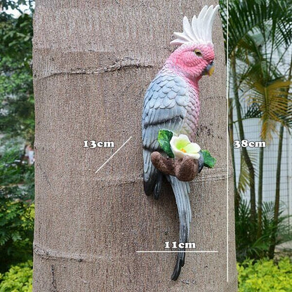 Resin Parrot Statue Wall Mounted Outdoor Garden Tree Decoration Animal Sculpture-