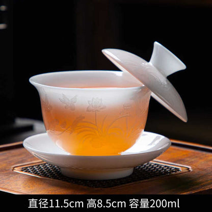 Thin Tire White Ceramic Tea Bowl Dehua Ice Jade Ceramic Tea Cup Ceramic Tea Set