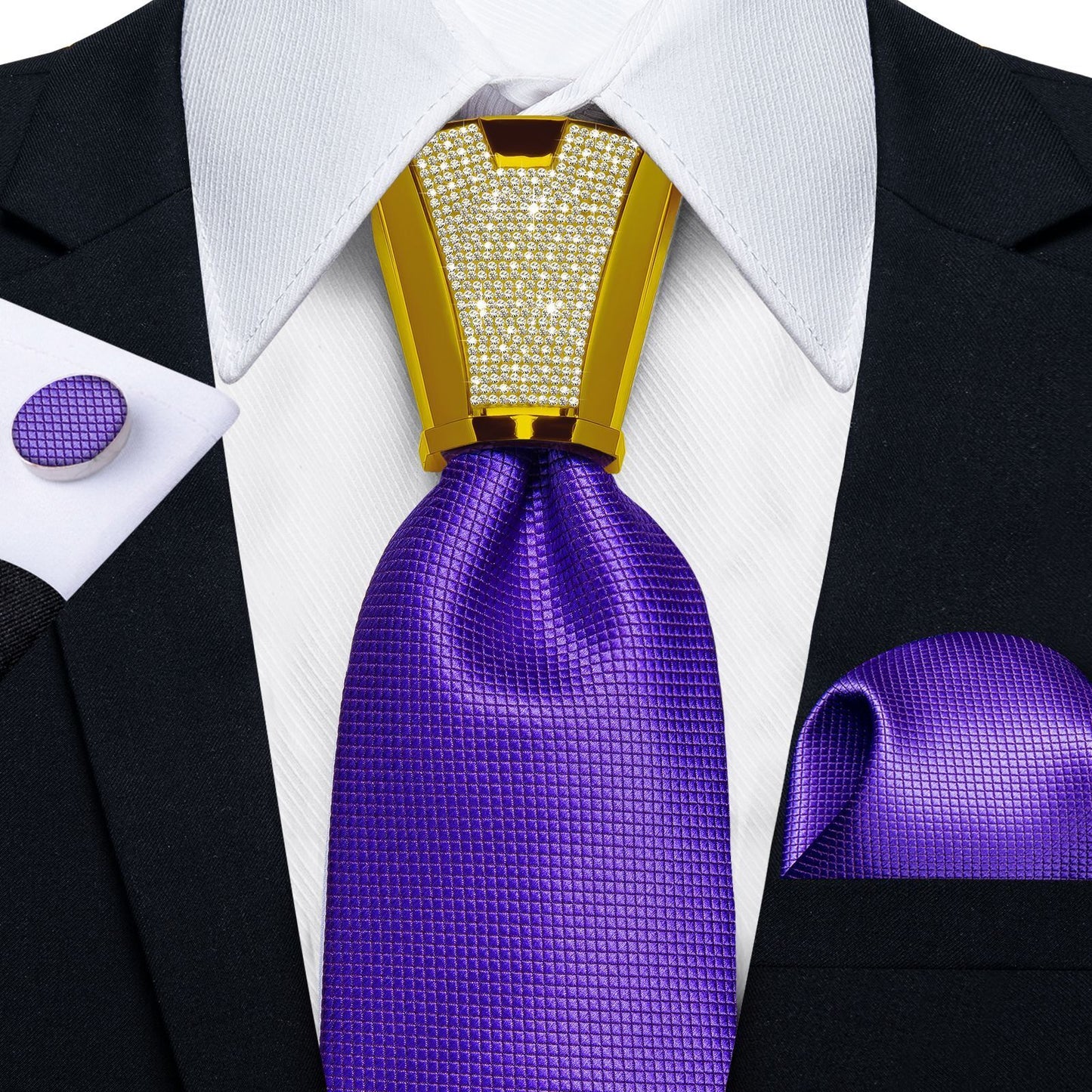 Men Necktie 3Pcs Luxury Striped Ties Cufflinks Pocket Square Wedding Accessories