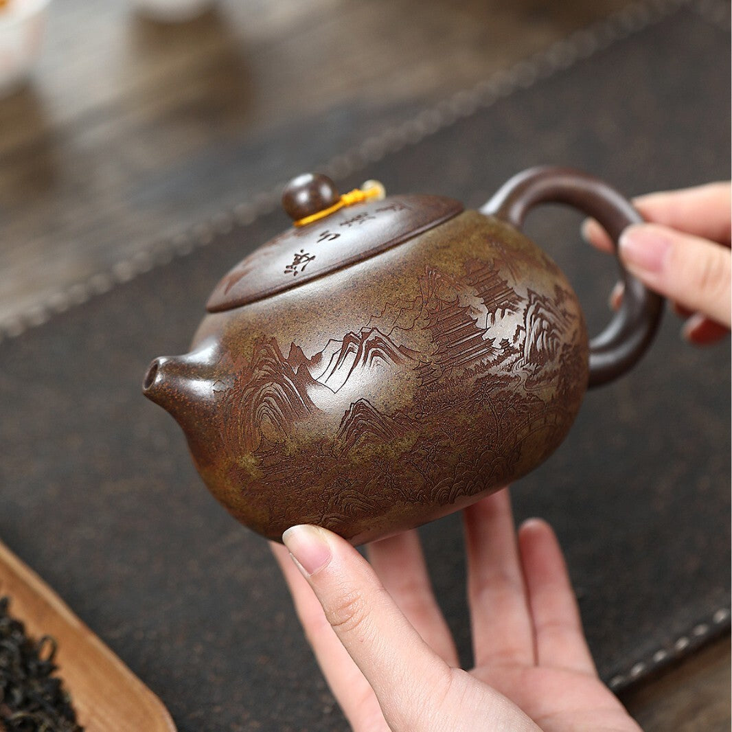 Xishi Pot Chinese Real Yixing Zisha Clay Tea Pot Handmade Chaishao Craft Craved