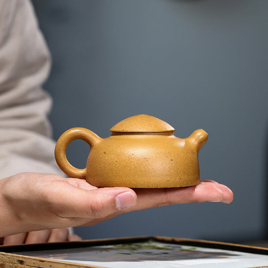4.3" Chinese Yixing Zisha Pottery Kwai Yellow Zhu Clay 200ML Mesh Teapot小品鱼罩