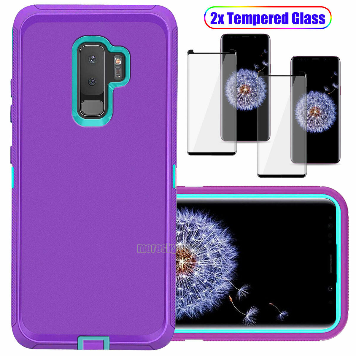 For Samsung Galaxy S9 /Plus Hard Heavy Duty Case Cover, Tempered Glass Protector
