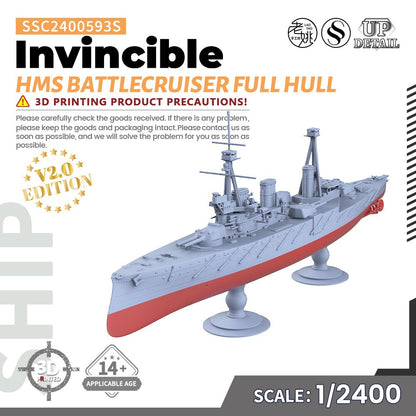 SSC2400593S 1/2400 Military Model Kit HMS Invincible Battlecruiser Full Hull