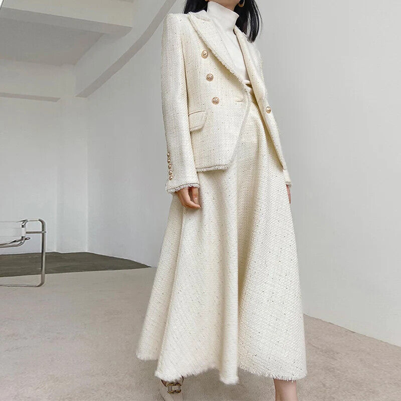 Beige Jacket + Skirt Set Set Women's Suit 2-Piece Set