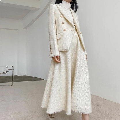 Beige Jacket + Skirt Set Set Women's Suit 2-Piece Set