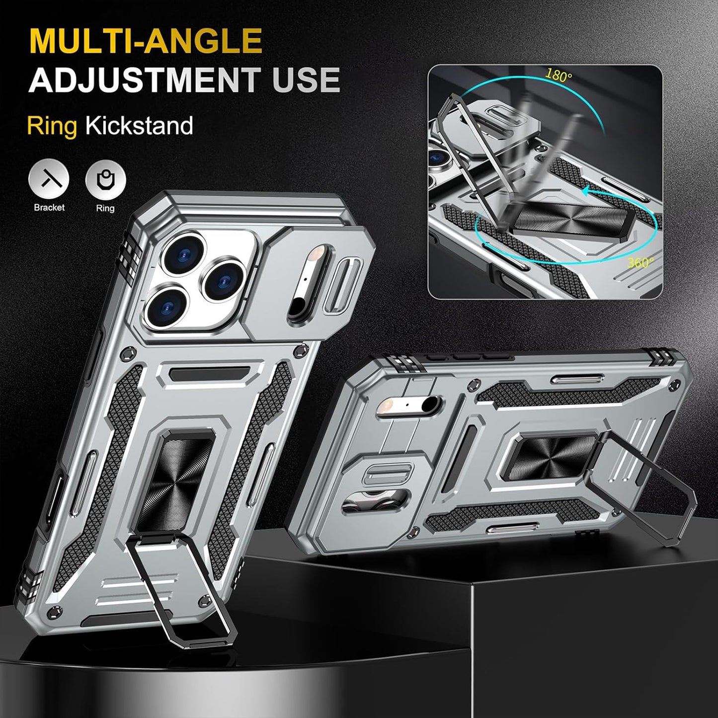 Shockproof Phone Case Compatible with Iphone 17 Pro Max Case with Kickstand & HD