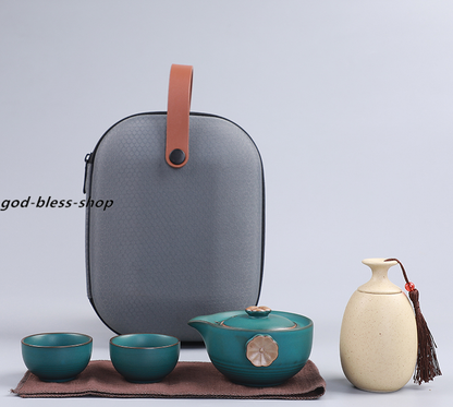 Tea Pot + 2 Tea Cups + Tea Canister + Portable Bag Ceramic Tea Set For Travel