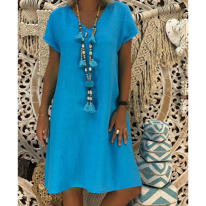 Womens T-Shirt Baggy Plus Size V-neck Ladies Short Sleeve Tops Dress Summer New