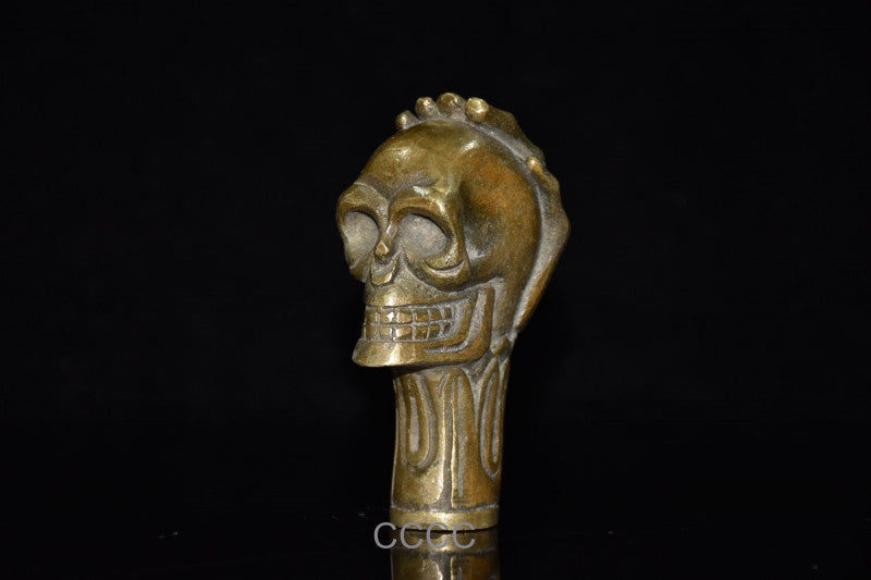 Chinese Retro Bronze Skull Cane Walking Stick Head Handle Accessories