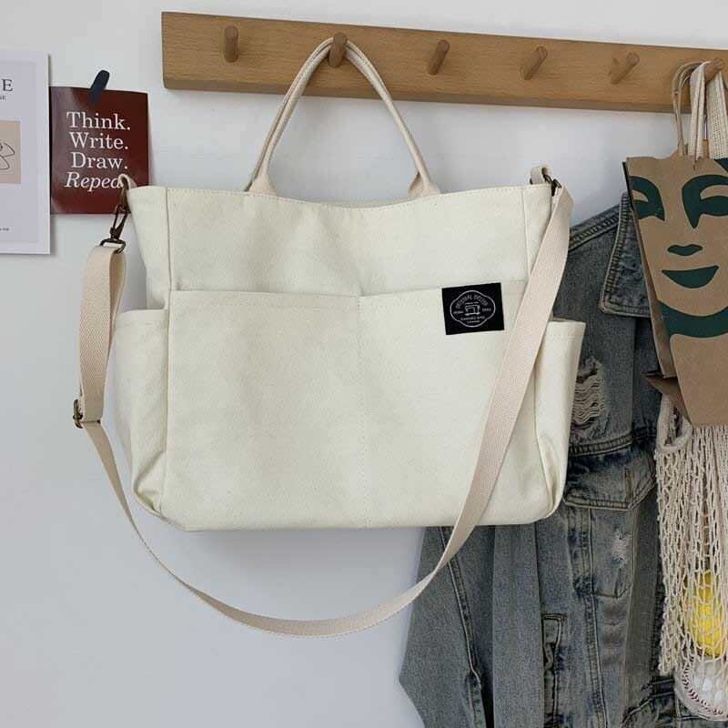 Women's Bags Cotton Canvas Shoulder Bag Crossbody Handbag Zipper Tote Pocket